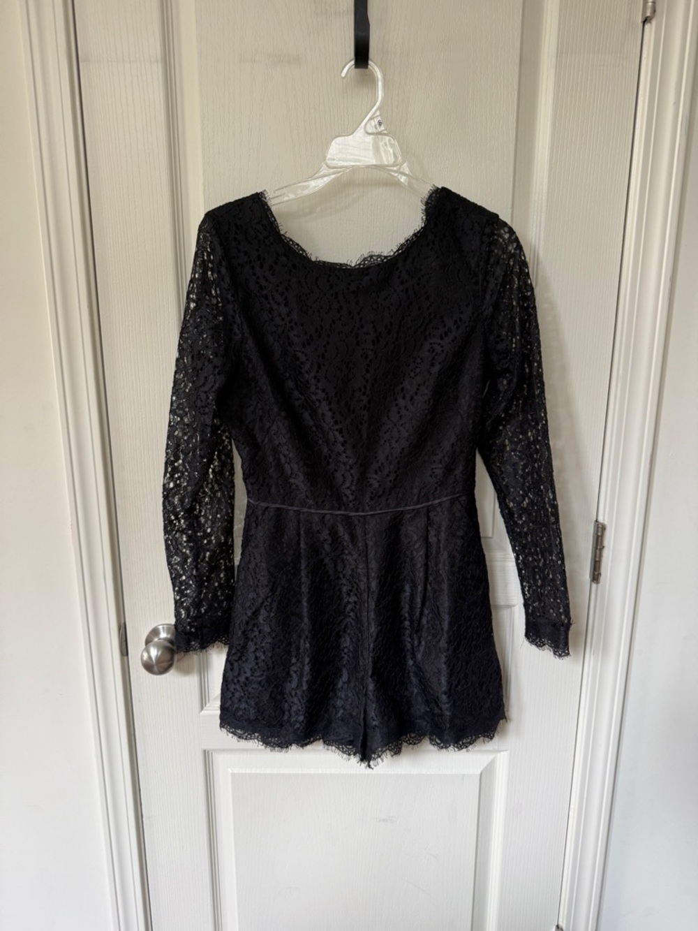 Anthropologie Black Lace Romper with Sheer Long Sleeves
